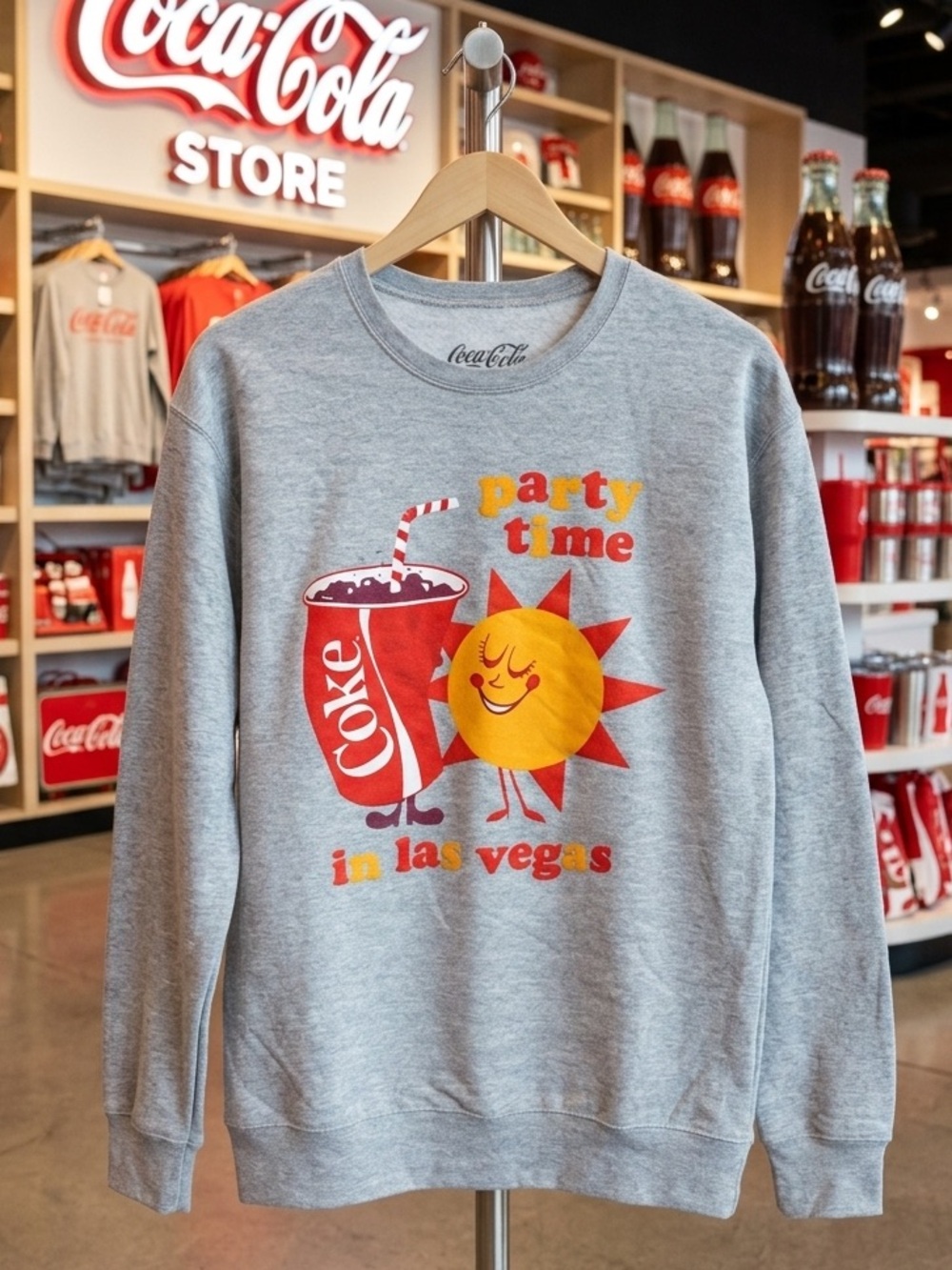 Coca-Cola Light Gray Sweatshirt with Red, Yellow and Orange Graphic